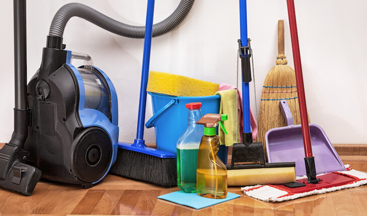 Kitchen utensils: broom, dustpan, dustpan, cleaning product, dust hoover