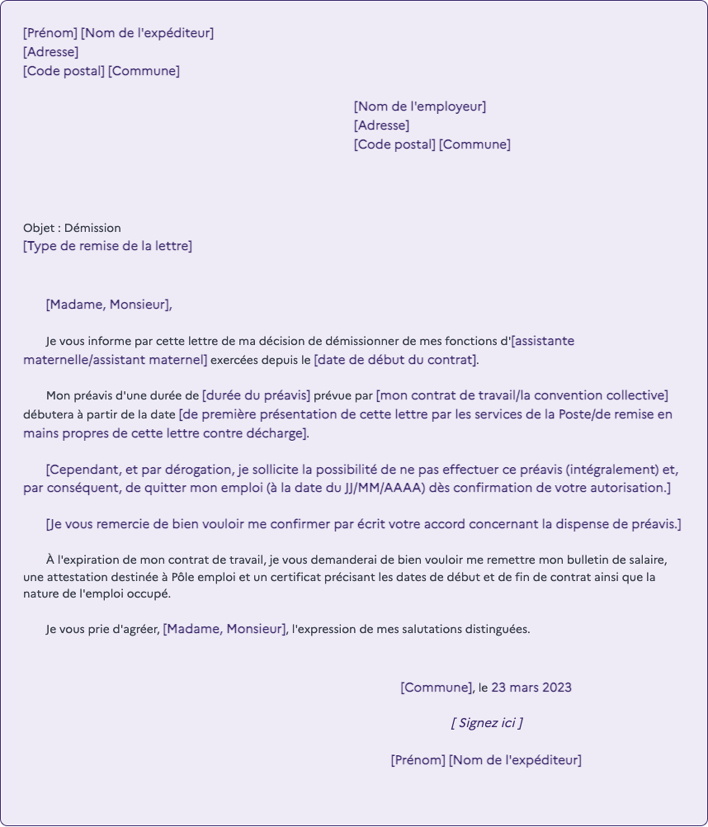 Lettre de rupture de contrat assistant maternel