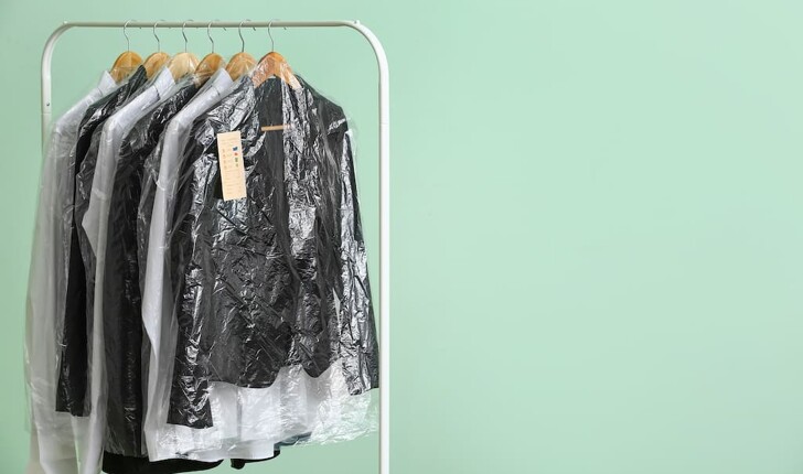 Dry cleaning on pastel green background