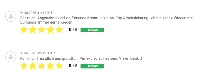 Bewertung der Wecasa-Dienstleisteung von Tomas