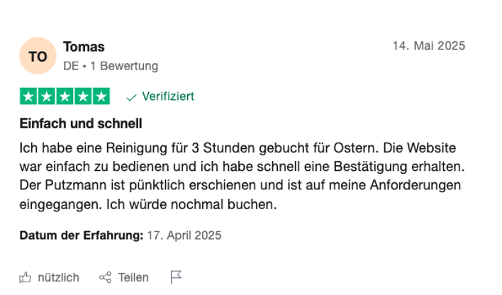 Bewertung der Wecasa-Dienstleisteung von Tara