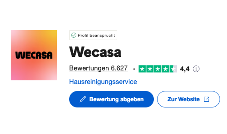 Allgemeine Wecasa-Erfahrung auf Trustpilot