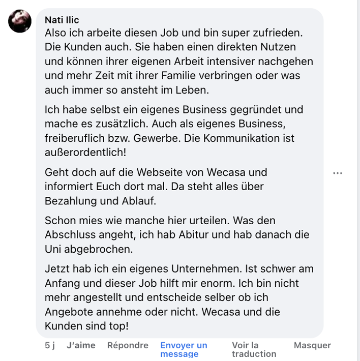Rezension über Wecasa von Nati