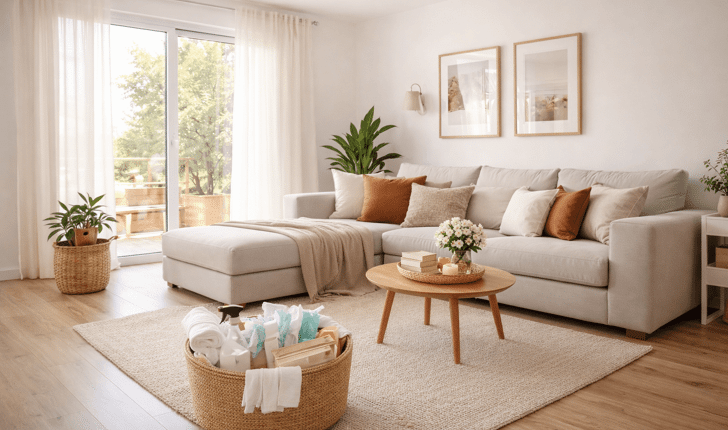 Endreinigung Ferienwohnung: modernes, sauberes Wohnzimmer nach der Reinigung